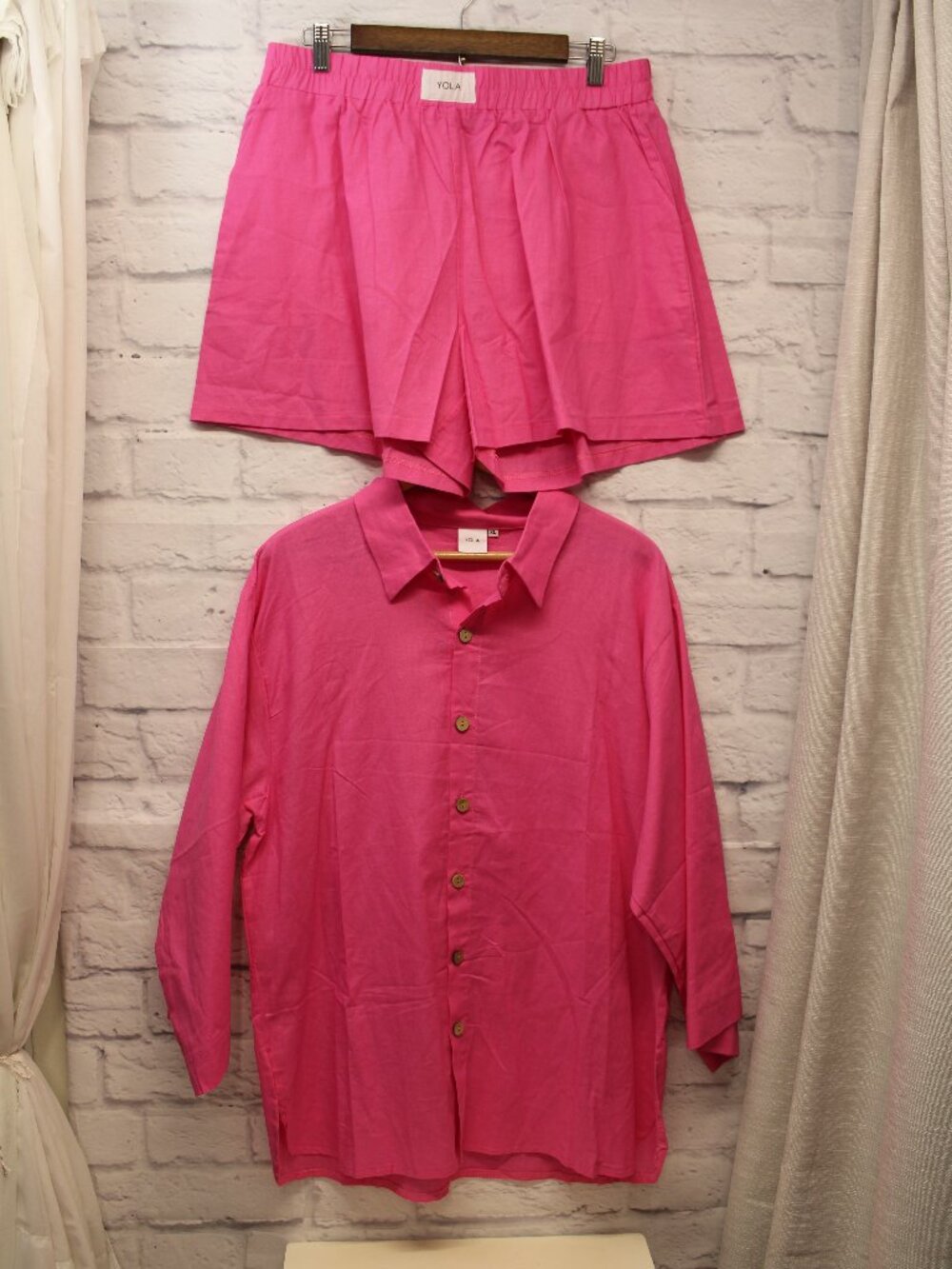 Yola Extra Large Bright Pink Organic Cotton Linen Oversized Set Summer Travel
